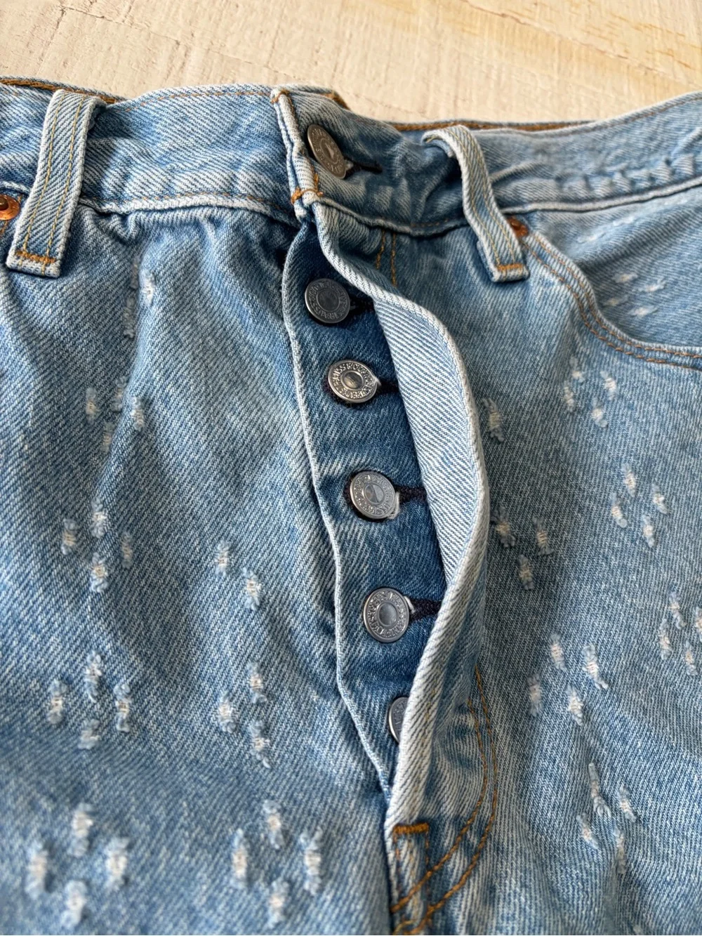 Levi’s 501 Premium Denim Jean Shorts size 31 Cut Off‎ Dottie Blues Distressed